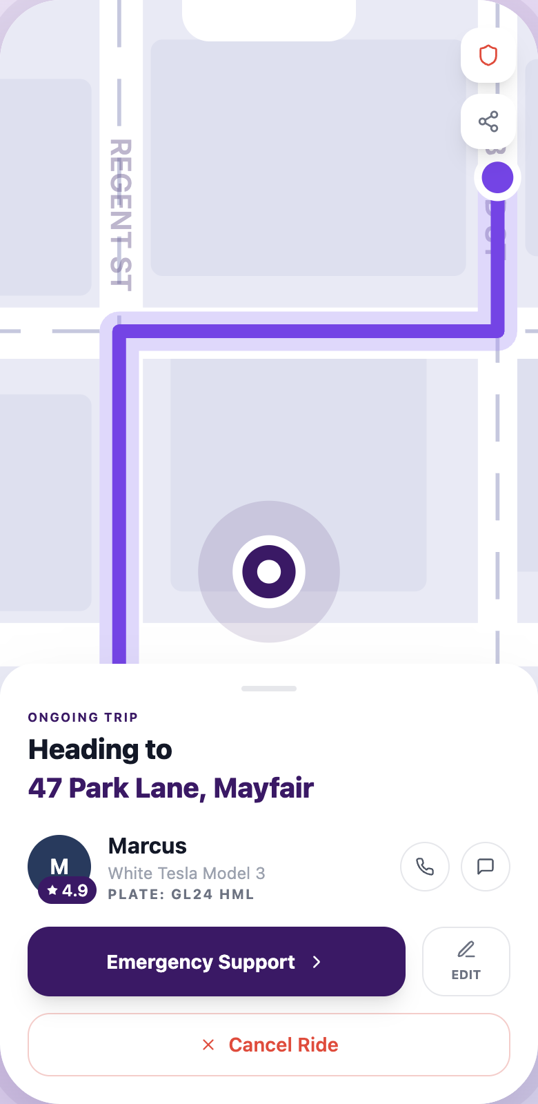 Glide app — live trip tracking